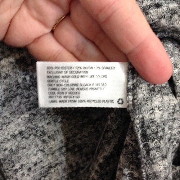 KNOX ROSE Size X-Large Gray Marled Waffle Knit Long Sleeve Embroidered Top Boho - Picture 7 of 9